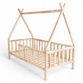 ŁÓŻKO TIPI 160x80 DREWNIANE ŁÓŻKO DZIECIĘCE BARIERKA + STELAŻ SOSNA