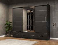 Duża Garderoba Szafa Przesuwna 250 Czarny mat Lustro Szuflady FOREST ID