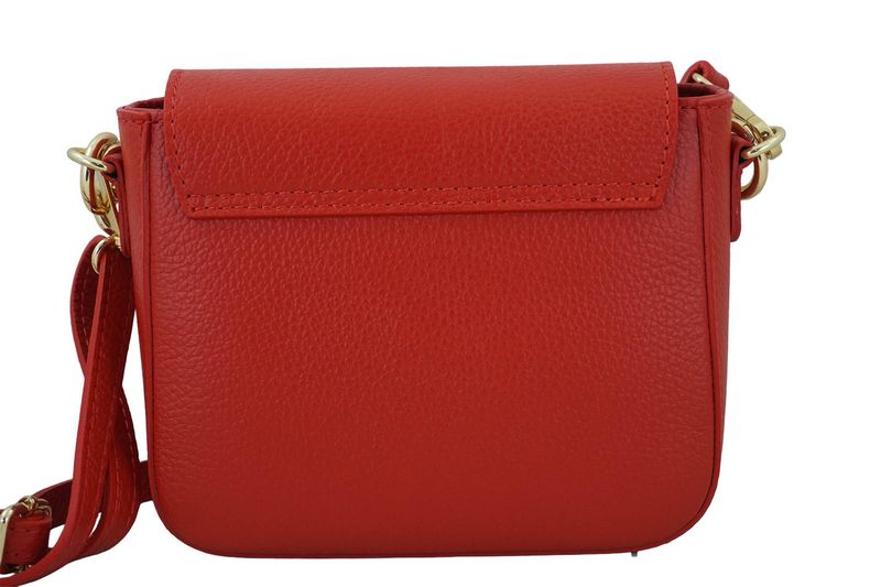 Modna torebka skórzana ze złotym łańcuszkiem - Czerwona jasna zdjęcie 4