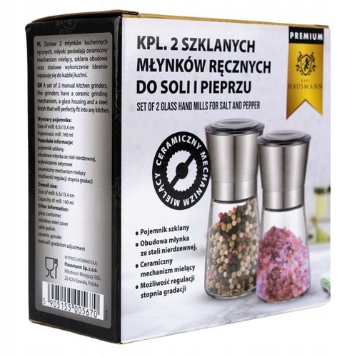 MŁYNEK RĘCZNY do SOLI i PIEPRZU ZESTAW 2szt. SZKLANE MŁYNKI KARL HAUSMANN na Arena.pl