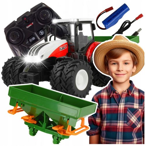 TRAKTOR ZDALNIE STEROWANY RC CIĄGNIK Z ROZSIEWACZEM NAWOZÓW PILOT ŚWIATŁA na Arena.pl