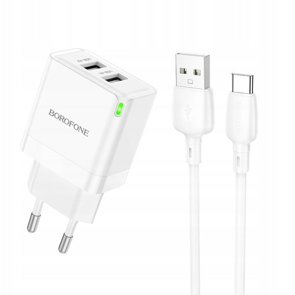 Ładowarka sieciowa (2xUSB - 2,1A, z kablem USB na Typ C) BOROFONE zdjęcie 3