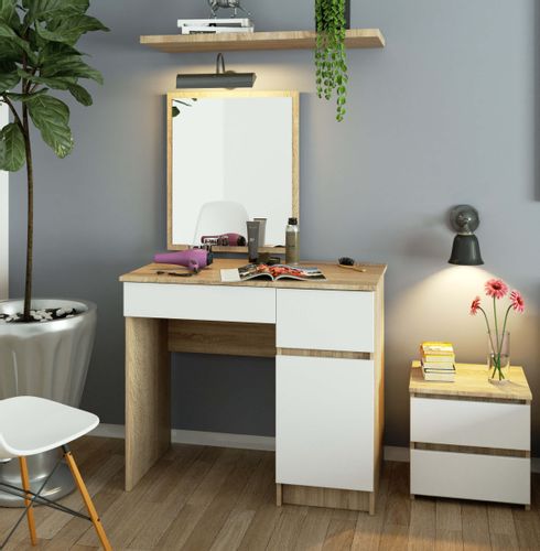 TOALETKA KOSMETYCZNA Z LUSTREM P-2/SL 500x600 PRAWA DĄB SONOMA / BIAŁA na Arena.pl