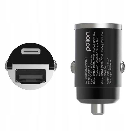 Mała szybka ładowarka samochodowa POLION USB-A USB-C 35W QC3.0 PD 3A na Arena.pl
