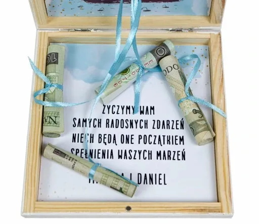PUDEŁKO NA PIENIĄDZE PREZENT ŚLUBNY DLA MŁODEJ PARY NOWOŻEŃCÓW GRAWER zdjęcie 4