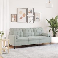 3-osobowa sofa z poduszkami, jasnoszara, 180 cm, aksamit
