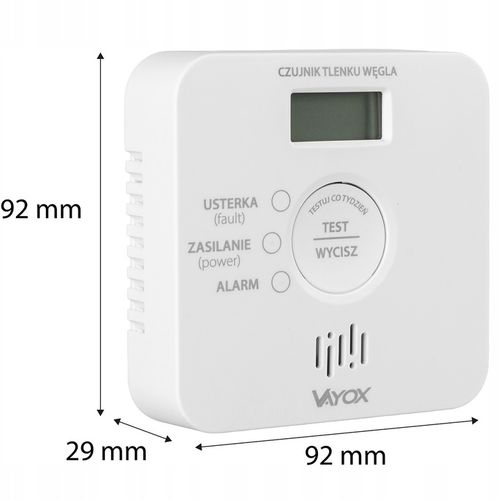 CZUJNIK CZADU DETEKTOR TLENKU WĘGLA WYKRYWACZ 10LAT ŻYWTONOŚCI 85db VAYOX na Arena.pl