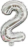 Balon Foliowy Na Urodziny Przyjęcie Cyfra 2 Srebrny Duży 40cm Dekoracja XL