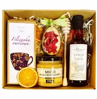 KOSZ PREZENTOWY PREZENT UPOMINEK HERBATA MIÓD PISANKA JAJKO NA WIELKANOC