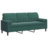 3-osobowa sofa z poduszkami, ciemnozielona, 180 cm, aksamit