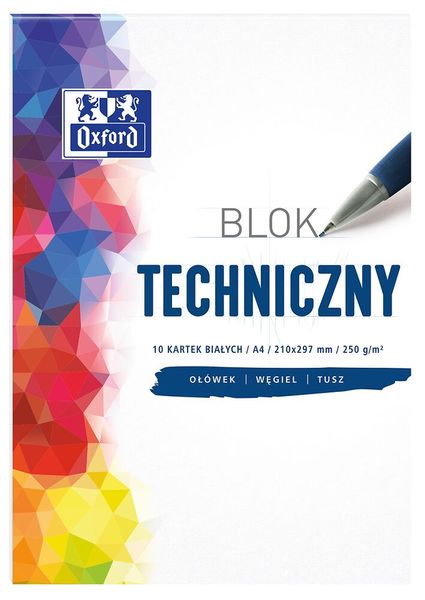 BLOK TECHNICZNY A4/10 BIAŁY 250G OXFORD zdjęcie 1