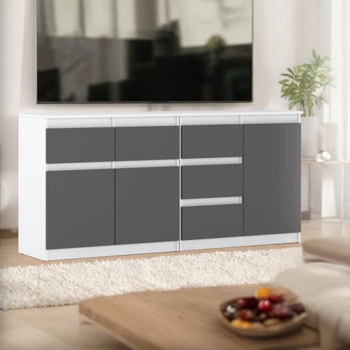 Komoda Do Salonu 5 Szuflad Szafka Nowoczesna 160cm Pojemna Biała Szara Mat na Arena.pl
