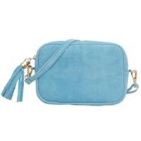 VERA PELLE torebka damska zamszowa listonoszka z frędzelkiem V717 niebieska