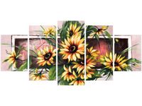 70CM 150CM ZEGAR 5 ELEM SŁONECZNIKI KORALU DRUK OBRAZ