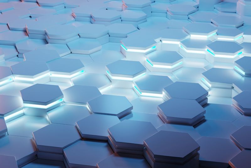 Fototapeta Niebieskie HEKSAGONY Nowoczesny Wzór 3D Abstrakcja 360cm x 240cm zdjęcie 5