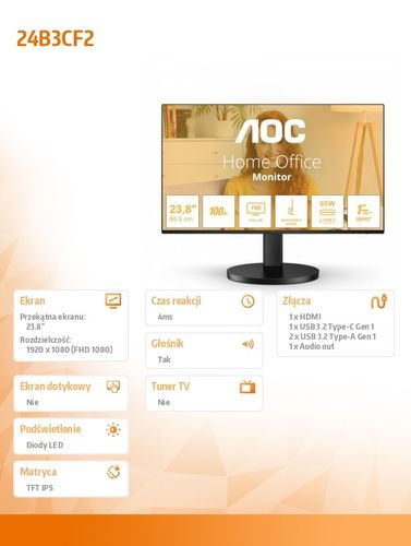 Monitor LED 24" AOC 24B3CF2 na Arena.pl