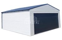 GARAŻ BLASZANY 6m x 6m poziom - dwuspad - Brama segmentowa - automat - drzwi - rynny - biały + antracyt TS484 6x6