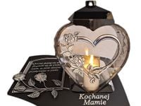 MAMA MAMIE ZNICZ LAMPION NA GRÓB SERCE I SERCE SREBRO SKOS SENTENCJA+ŚWIECA