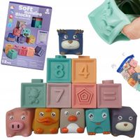 Edukacyjny zestaw klocków sensorycznych zwierzątka, owoce, liczby - 12szt.
