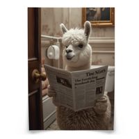 PLAKAT DO ŁAZIENKI ALPAKA LAMA Z GAZETĄ W TOALECIE ABSTRAKCJA 50cm x 70cm