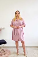 Elegancka Sukienka Szmizjerka Midi Pudrowy Róż 46