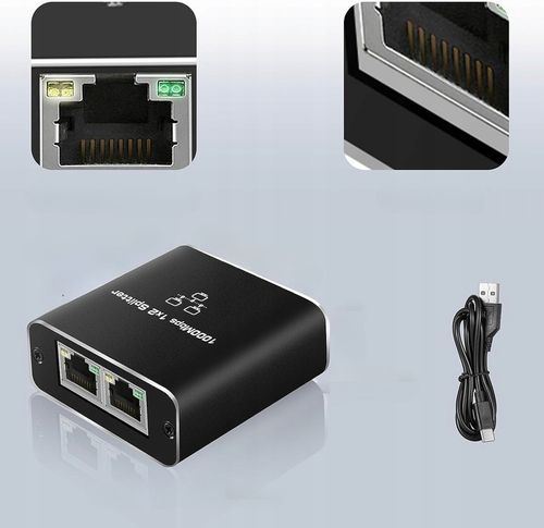 SPLITTER LAN 1x2 ADAPTER ROZDZIELACZ SWITCH 2xRJ45 ETHERNET 1000Mb GIGABIT na Arena.pl