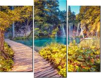 90CM 70 ZEGAR 3 ELEM JEZIORO PLITVICE JESIENIĄ SCIENNY DRUK