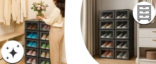 ZESTAW 10X ORGANIZER PUDEŁKA NA BUTY Z KLAPĄ SZAFKA REGAŁ DO SZAFY na Arena.pl