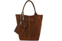 Włoska Torebka Skórzana Zamszowa A4 Shopperka brązowa T49