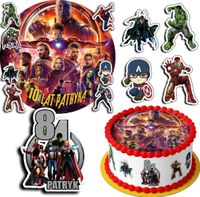 ZESTAW OPŁATEK NA TORT 20CM + 17 POSTACI - AVENGERS + IMIĘ 15CM 18CM