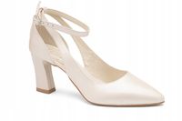 Ślubne Czółenka skóra z paskiem wokół kostki stabilne ekru Mila 41