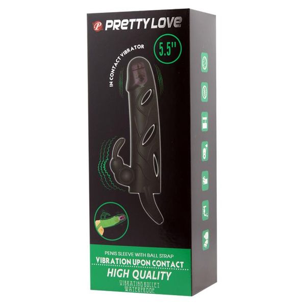 PRETTY LOVE - PENIS SLEEVE WITH BALL STRAP vibration BLACK zdjęcie 10