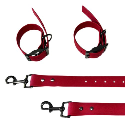 kajdanki na nogi bdsm z łącznikiem. regulowane, czerwone, do bondage. na Arena.pl