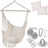 ZESTAW Hamak brazylijski krzesło huśtawka fotel wiszący z poduszkami + zestaw montażowy