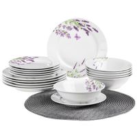 SERWIS OBIADOWY PORCELANOWY 18EL 6OSÓB KOMPLET ZESTAW TALERZY BIAŁY LAWENDA