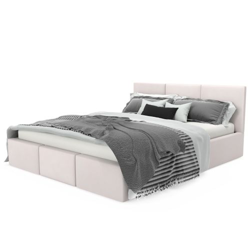 ŁÓŻKO TAPICEROWANE DO SYPIALNI 120x200 ŁÓŻKO PODWÓJNE Z POJEMNIKIEM KREMOWE na Arena.pl