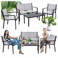 Meble Ogrodowe Zestaw Na Taras Ogród Komplet Stół Szklany Fotele Sofa Szary