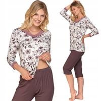 Moraj Komfortowa Wygodna Piżama Damska Góra Spodnie 3/4 Kwiaty 4900-021 3XL