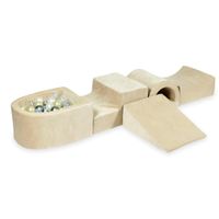Piankowy plac zabaw z mostkiem i z basenem micro Velvet soft beżowy + 100 piłek (jasne złoto, srebrne, perła, przezroczyste)