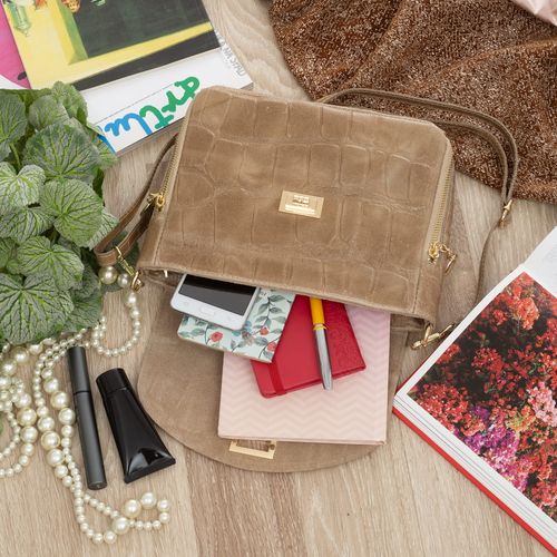 VERA PELLE torebka damska skórzana listonoszka kroko z paskiem V532 beżowa na Arena.pl