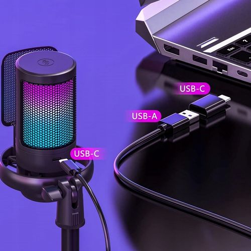 MIKROFON GAMINGOWY USB DO KOMPUTERA POP-FILTER POJEMNOŚCIOWY WYCISZ FUNKCJA na Arena.pl