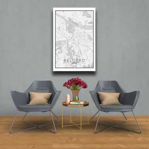 Belgrad mapa czarno biała - obraz na płótnie 50x70 cm na Arena.pl