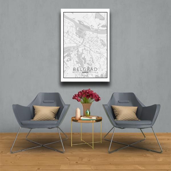 Belgrad mapa czarno biała - obraz na płótnie 50x70 cm zdjęcie 2