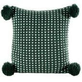 Poszewka 45x45 zielona biała pompony miękka dekoracja