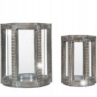 ŚWIECZNIK DREWNIANY SKANDYNAWSKI BOHO SZARY lampion tealight 2 szt ozdoba