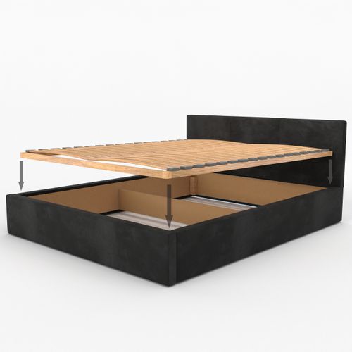 ŁÓŻKO TAPICEROWANE DO SYPIALNI 160x200 ŁÓŻKO PODWÓJNE Z POJEMNIKIEM CZARNE na Arena.pl