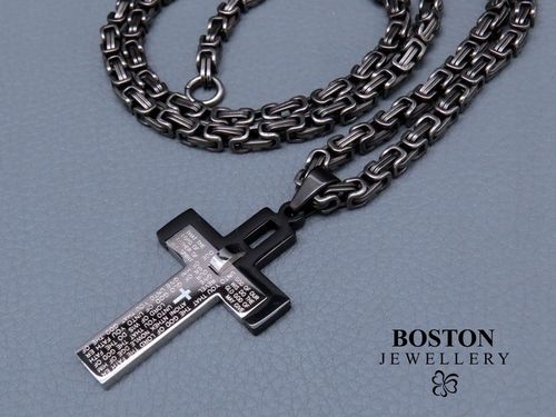 CZARNY ŁAŃCUSZEK + KRZYŻYK CZARNA STAL CHIRURGICZNA 316L SPLOT KRÓLEWSKI na Arena.pl