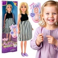 WOOPIE ROYAL Lalka Lily w Ciąży Sukienka w Czarno-białe Paski