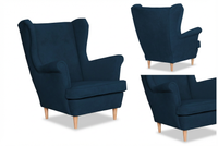 Fotel uszak skandynawski granatowy welur ciemno niebieski Ari Family Meble