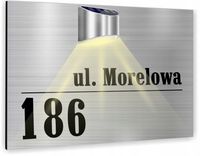 TABLICZKA ADRESOWA tablica srebrna numer posesji domu 30x20 lampka solarna